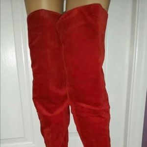 Red suede Thigh high boots size 10 (size 9)